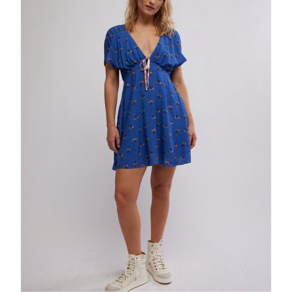 Free People Everyone's Favorite Mini Dress Blue Size Medium NWT - Picture 5 of 7